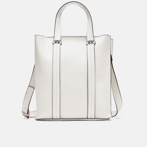Zara white faux leather Midi Shopper Tote NWT